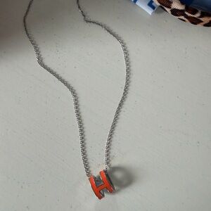 Silver Necklace with Orange Pendant NO NAME